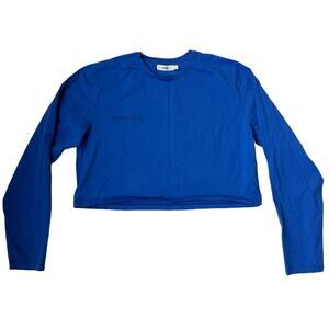 $80 Pangaia 365 Midweight Organic Cotton Long Sleeve Cropped Shirt Blue - L